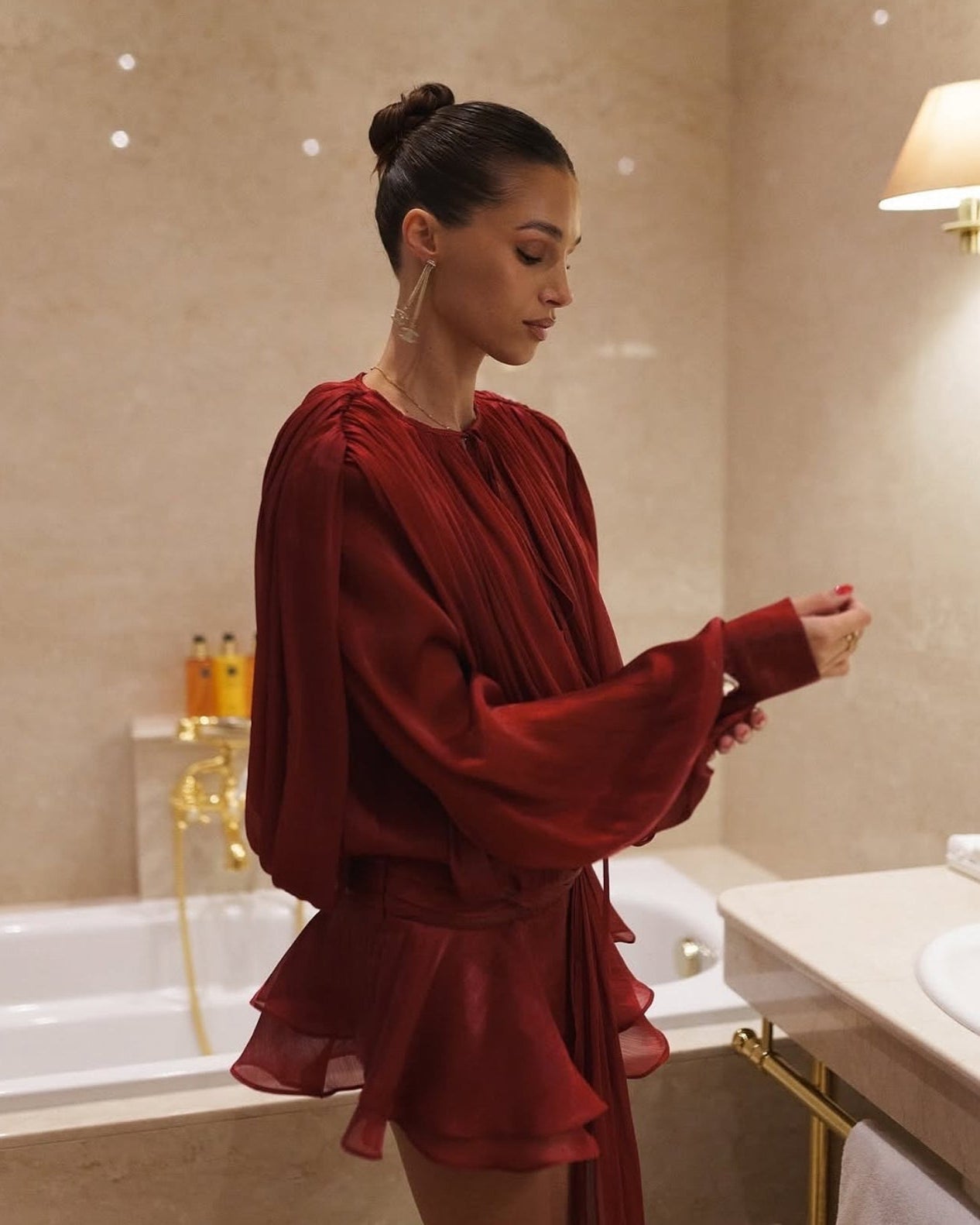 Women's Pleated Ruffle Mini Dress – Elegant Feminine Evening – lifestyle shot