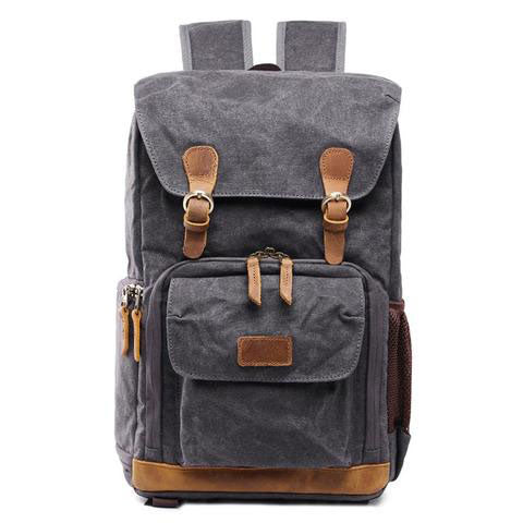 Leather Camera Backpack in Grey