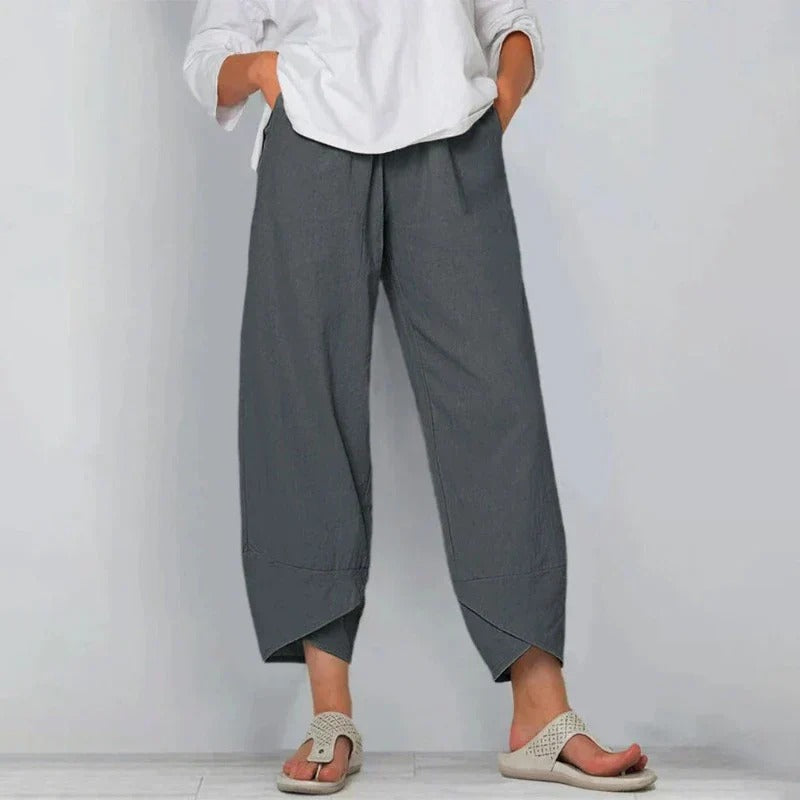Women's Trousers - Chic Summer Pants in Navy Blue