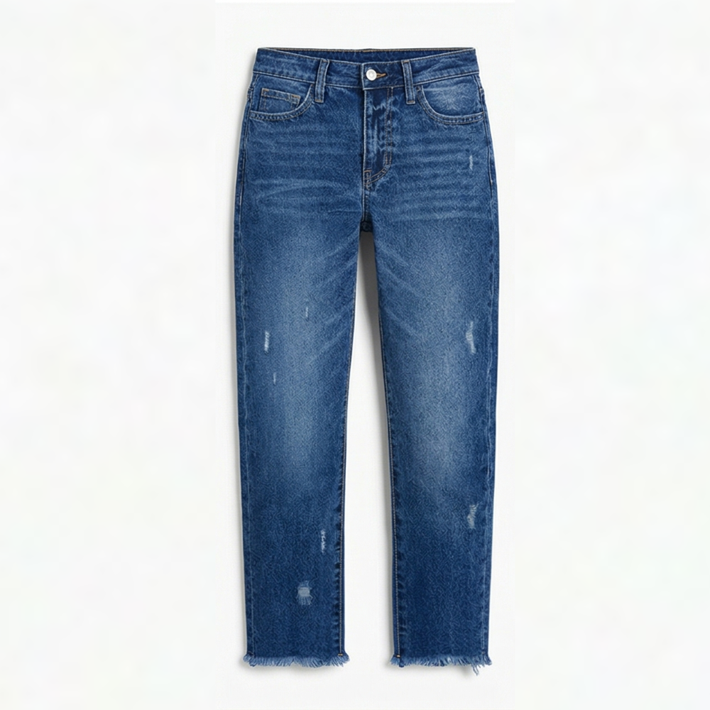 Women's cropped straight leg jeans in Dark Blue