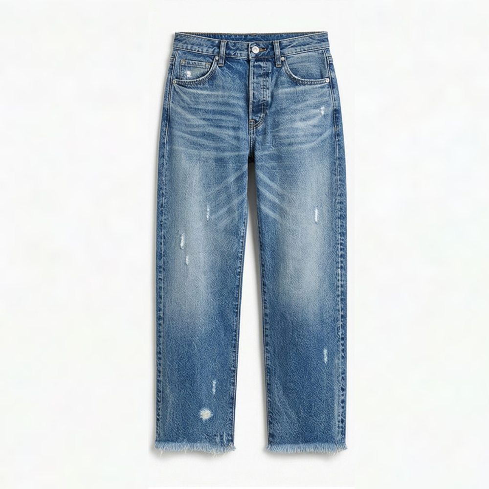 Women's cropped straight leg jeans in Classic Blue