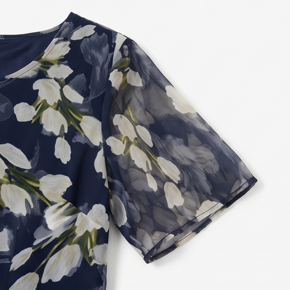 Women's navy floral chiffon dress - detail