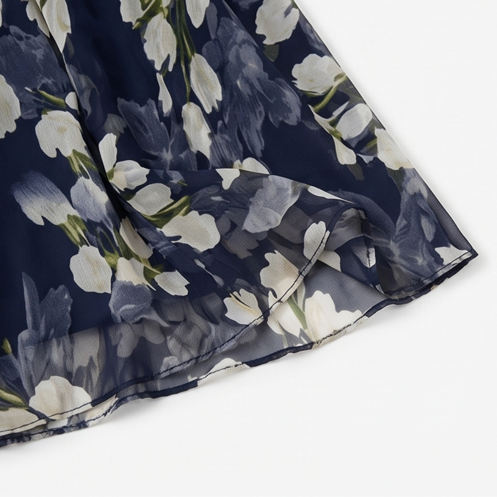 Women's navy floral chiffon dress - detail