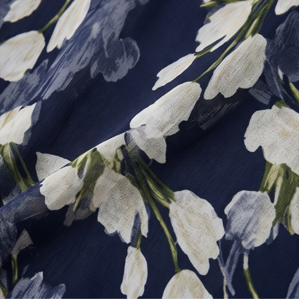 Women's navy floral chiffon dress - detail