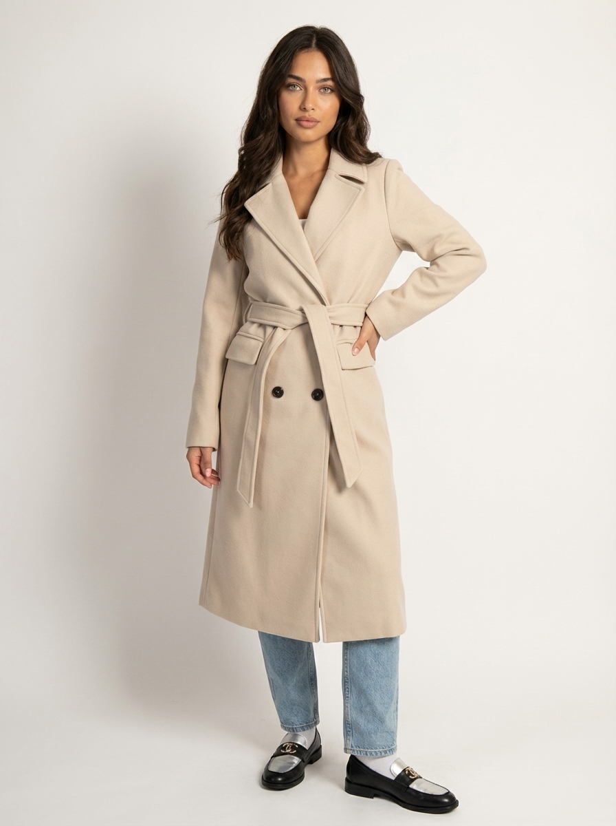 Women's Long Coat in Stone