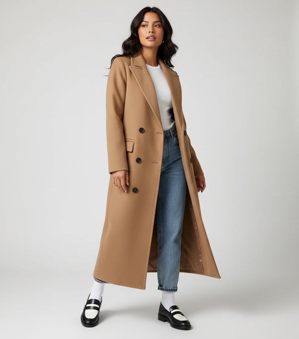 Women's Long Coat in Camel