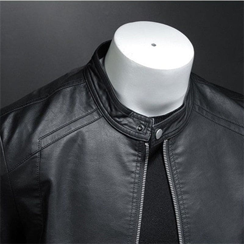 Men's Leather Jacket with Collar Closure – Saint Dor UK – lifestyle shot