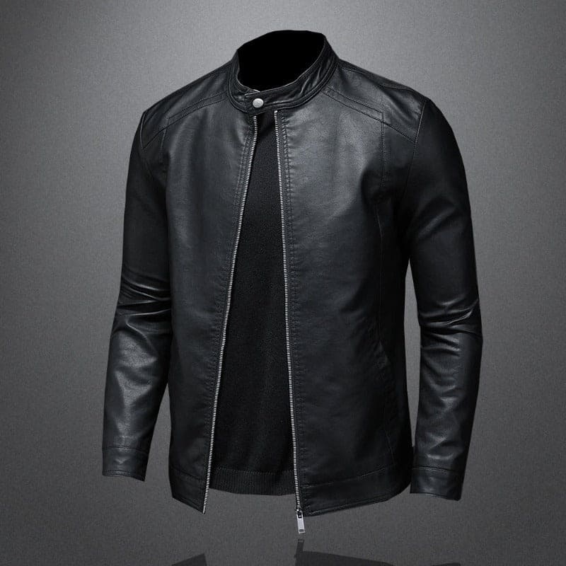 Men's Leather Jacket with Collar Closure – Saint Dor UK – side view