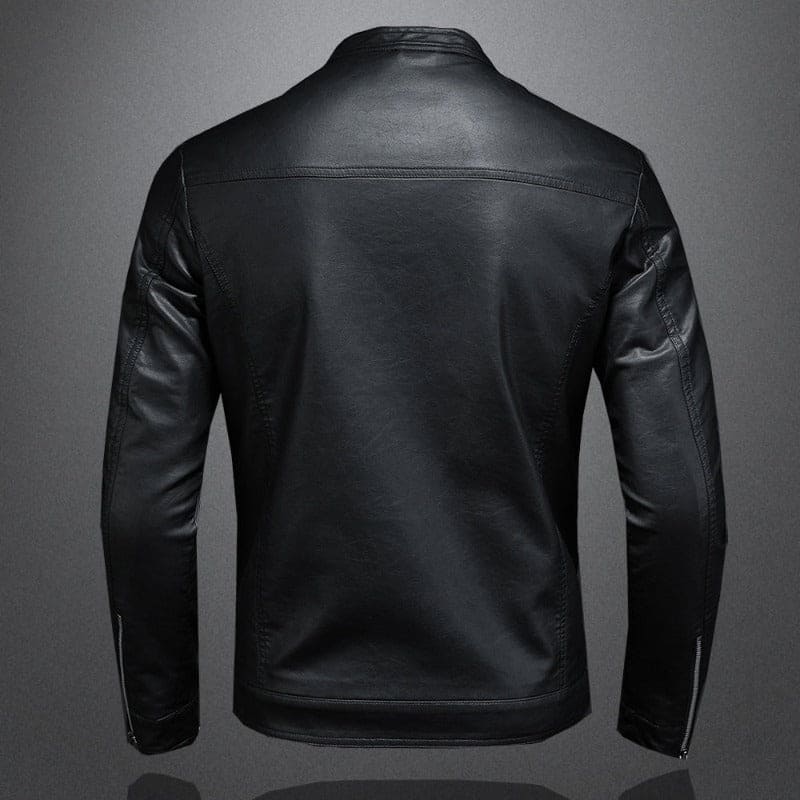 Men's Leather Jacket with Collar Closure – Saint Dor UK – detail view