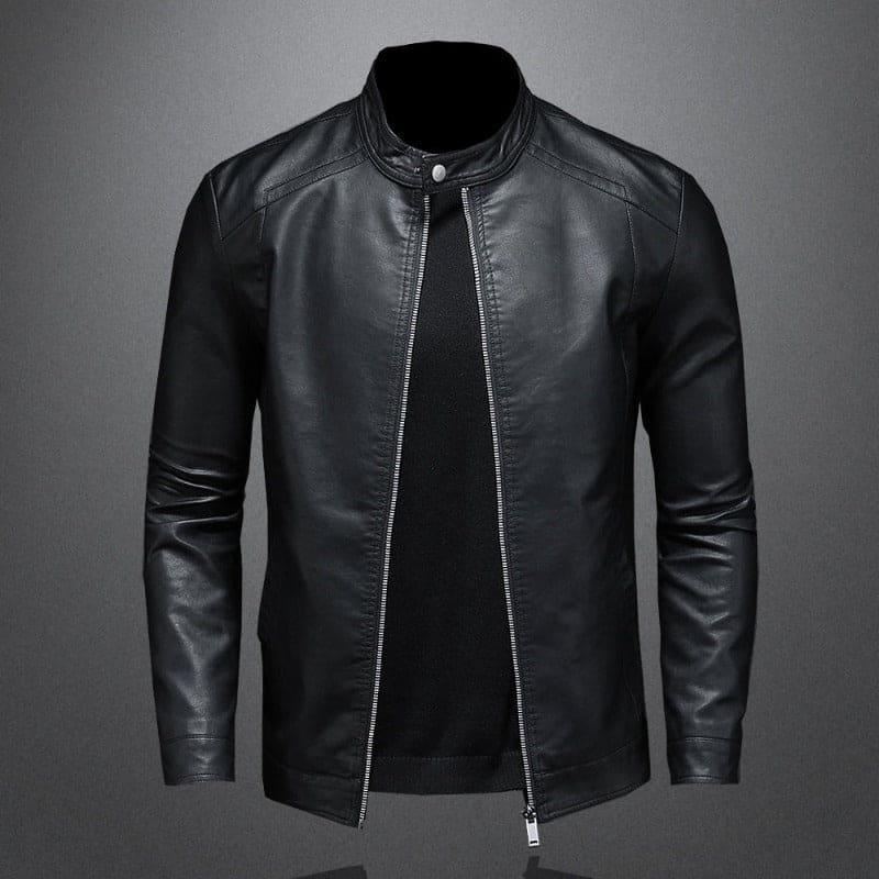 Men's Leather Jacket with Collar Closure – Saint Dor UK – front view