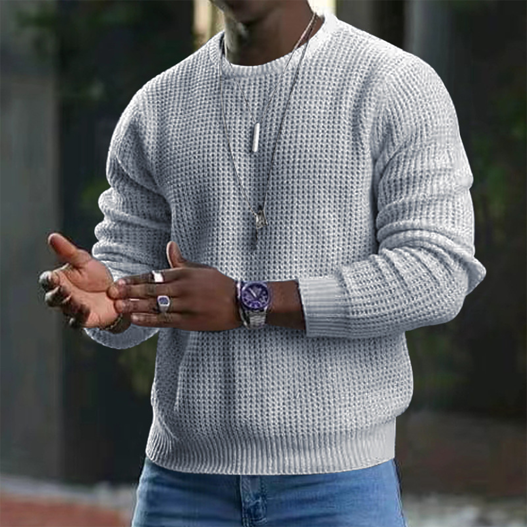 Men's waffle knit jumper in Light Grey