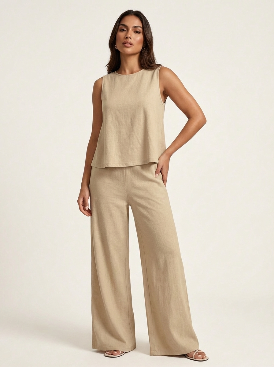 Linen-Look Top and Trousers — view 3