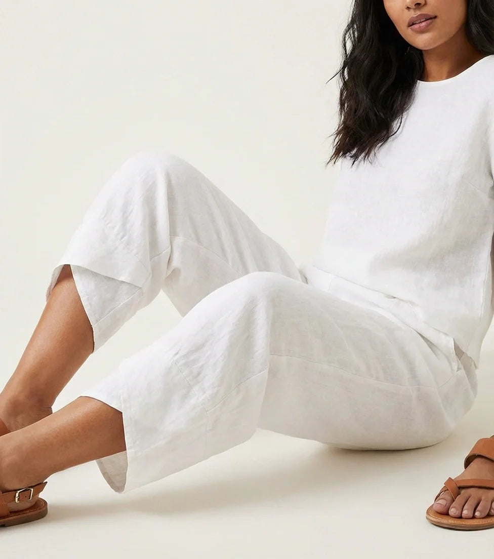 Lightweight linen look trousers with elasticated waist