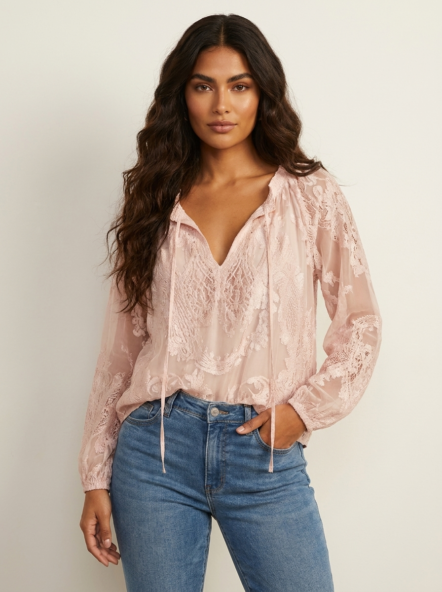 Women's Lace Blouse in Blush