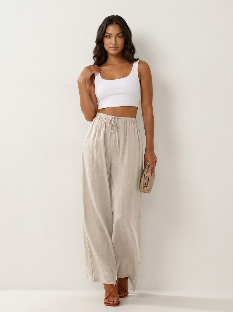 Wide Leg Trousers with Drawstring — view 7