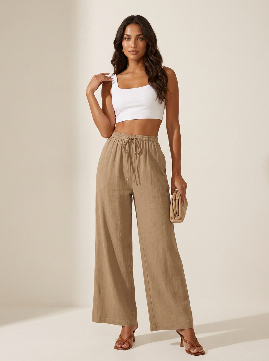 Wide Leg Trousers with Drawstring — view 2