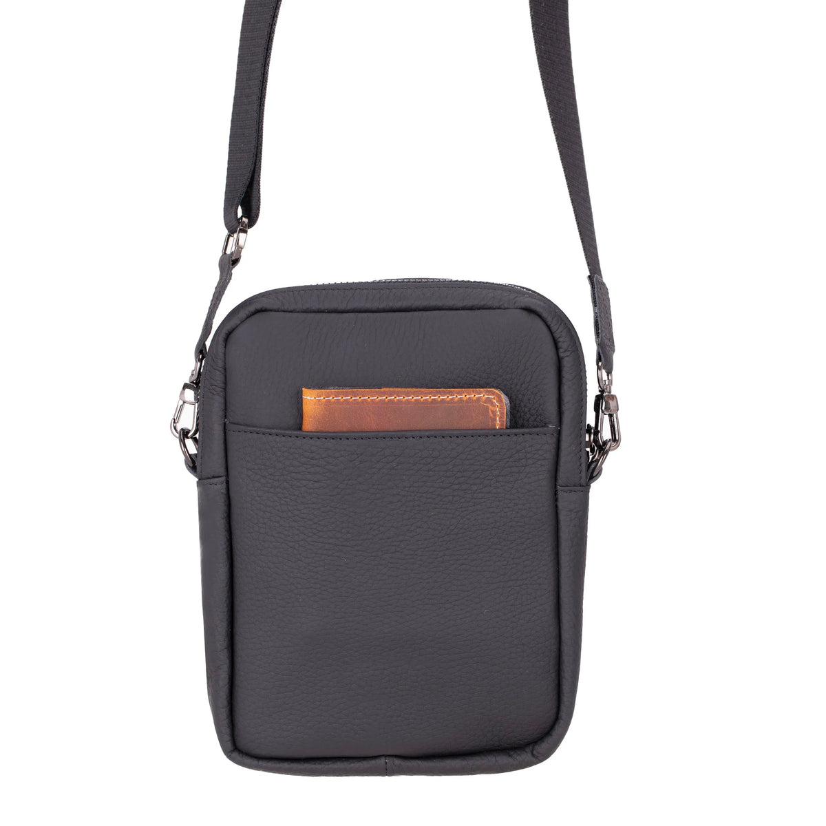 Leather Crossbody Phone Bag in Shadow Black