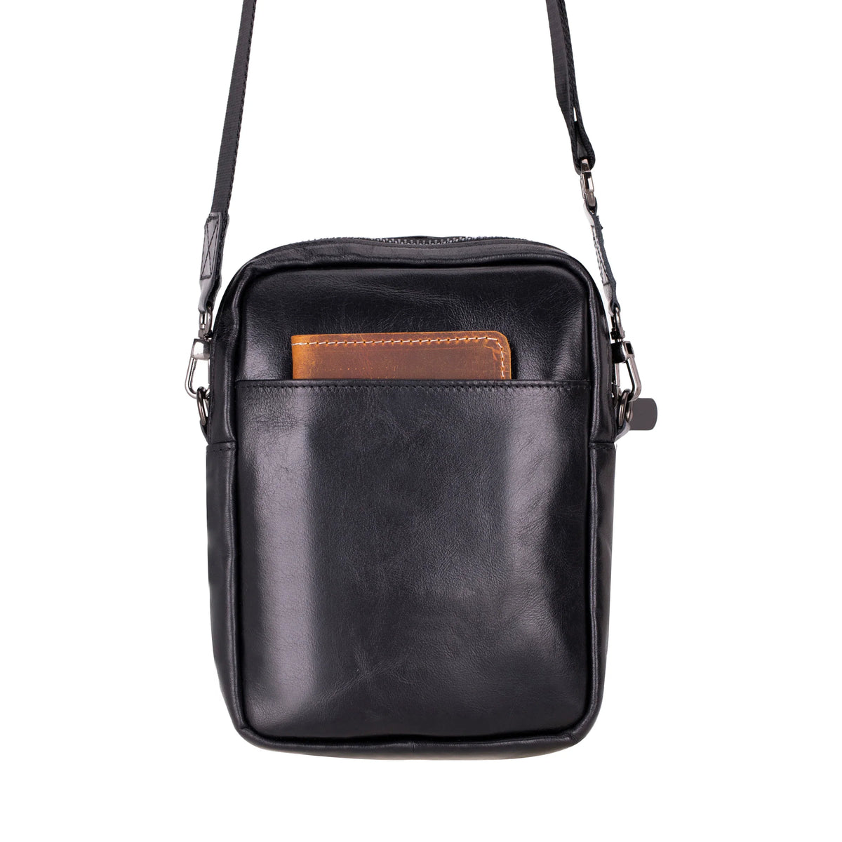 Leather Crossbody Phone Bag in Black