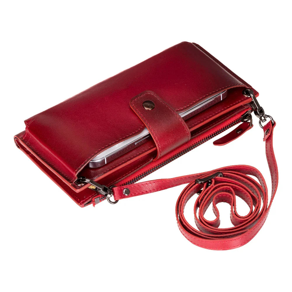 Leather Crossbody Phone Bag in Red