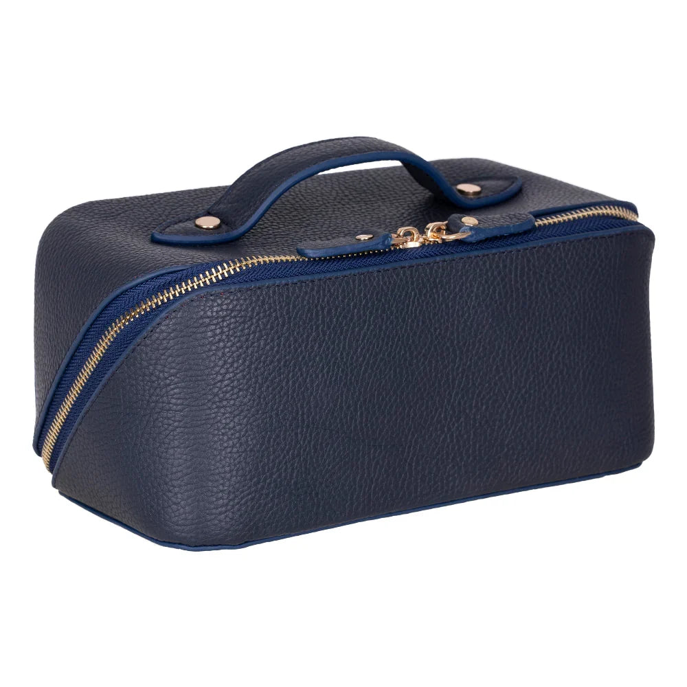 Leather Make-up Bag in Royal Blue