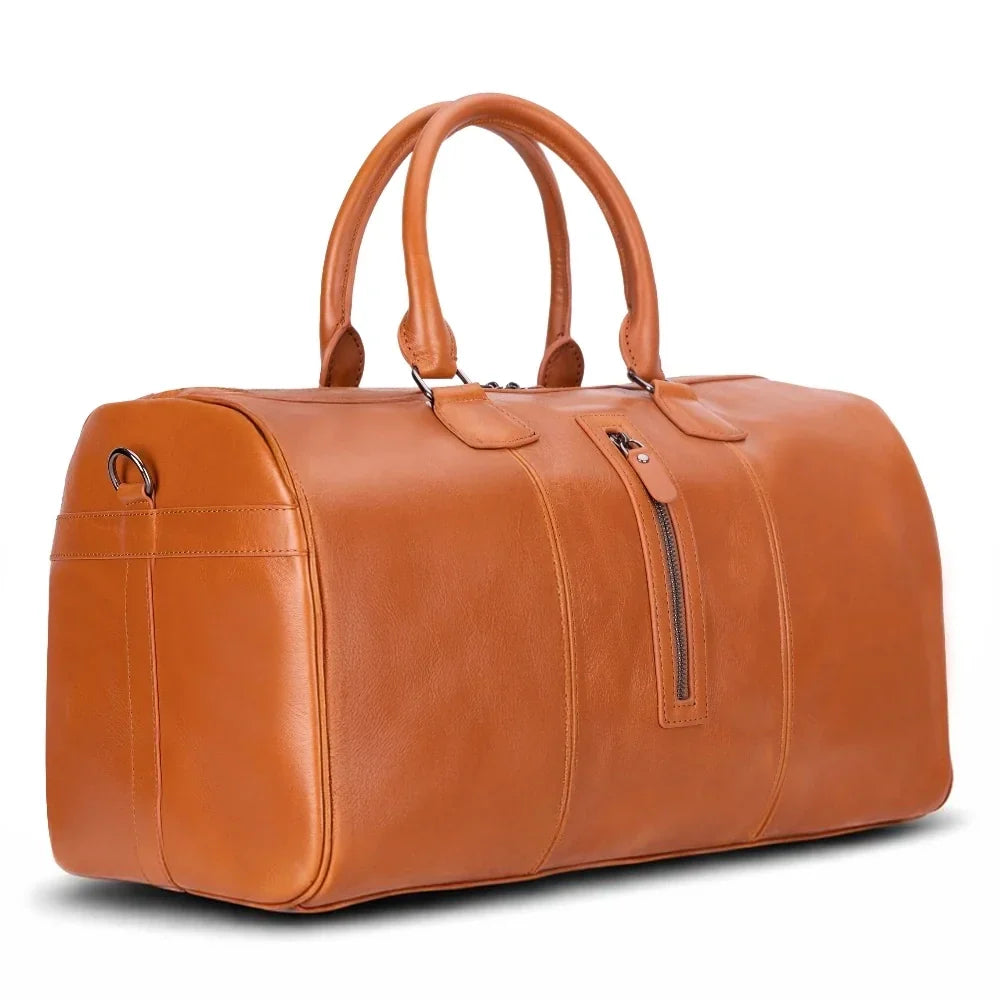 Leather Weekend Bag in Tan
