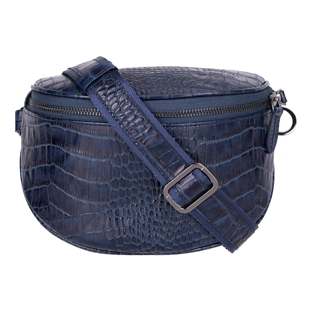 Leather Crossbody Bag in Croc Brown