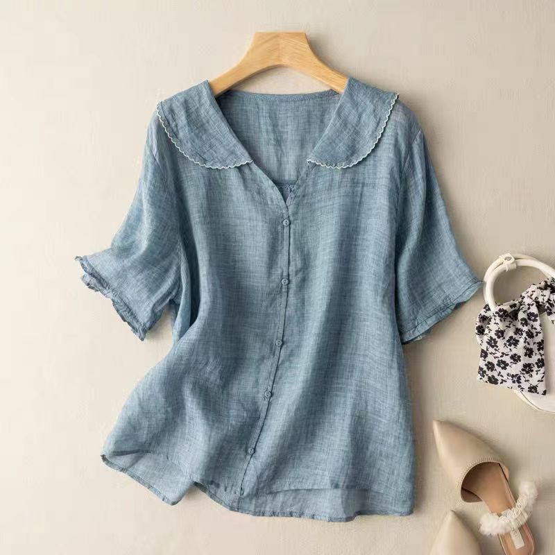 Women's Top - Vintage Blouse with Button Detail in Peach