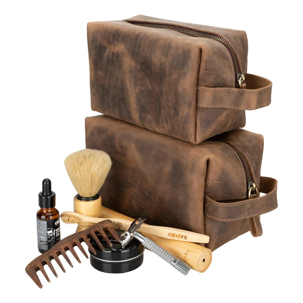 Leather Wash Bag in Sienna