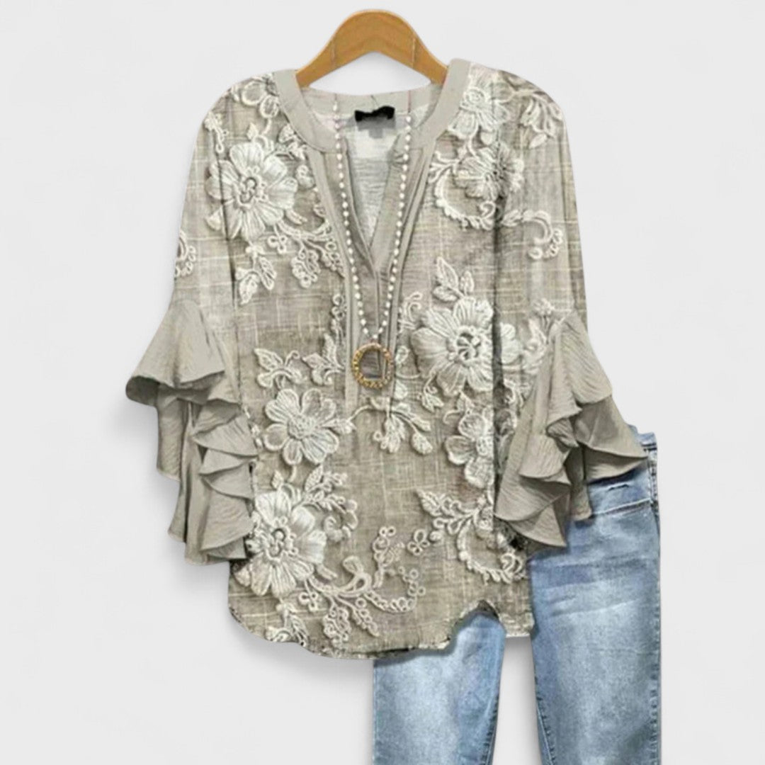 Women's Top - Lightweight Day Blouse in Floral Blue