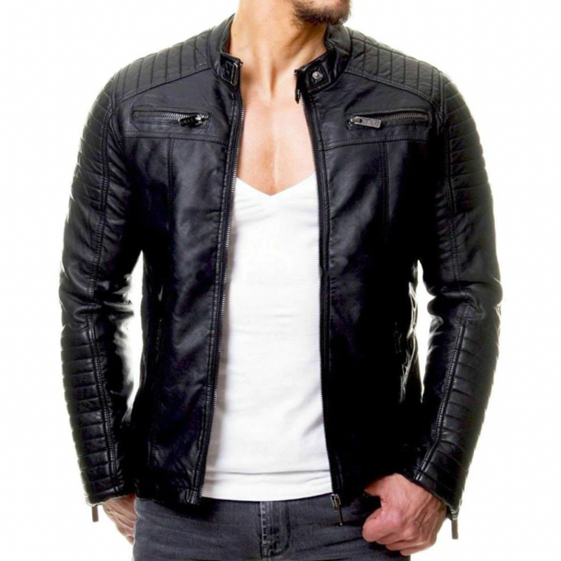 Men's Vintage Leather Jacket with Chest Pocket – Saint Dor UK – side view