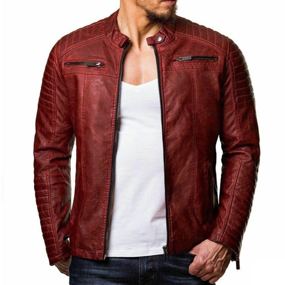 Men's Vintage Leather Jacket with Chest Pocket – Saint Dor UK – back view