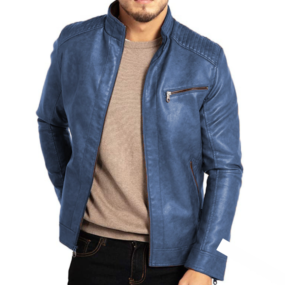 Men's Vintage Leather Jacket with Chest Pocket – Saint Dor UK – detail view