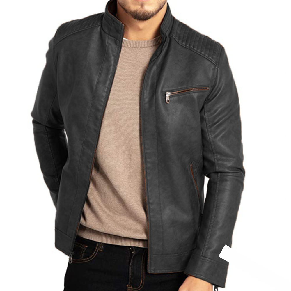 Men's Vintage Leather Jacket with Chest Pocket – Saint Dor UK – lifestyle shot