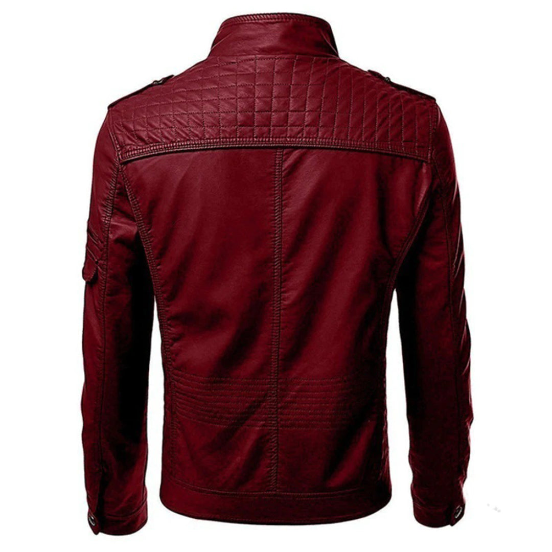 Men's Leather Jacket with Double Chest Pockets – Saint Dor UK – detail view