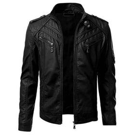 Men's Leather Jacket with Double Chest Pockets – Saint Dor UK – front view
