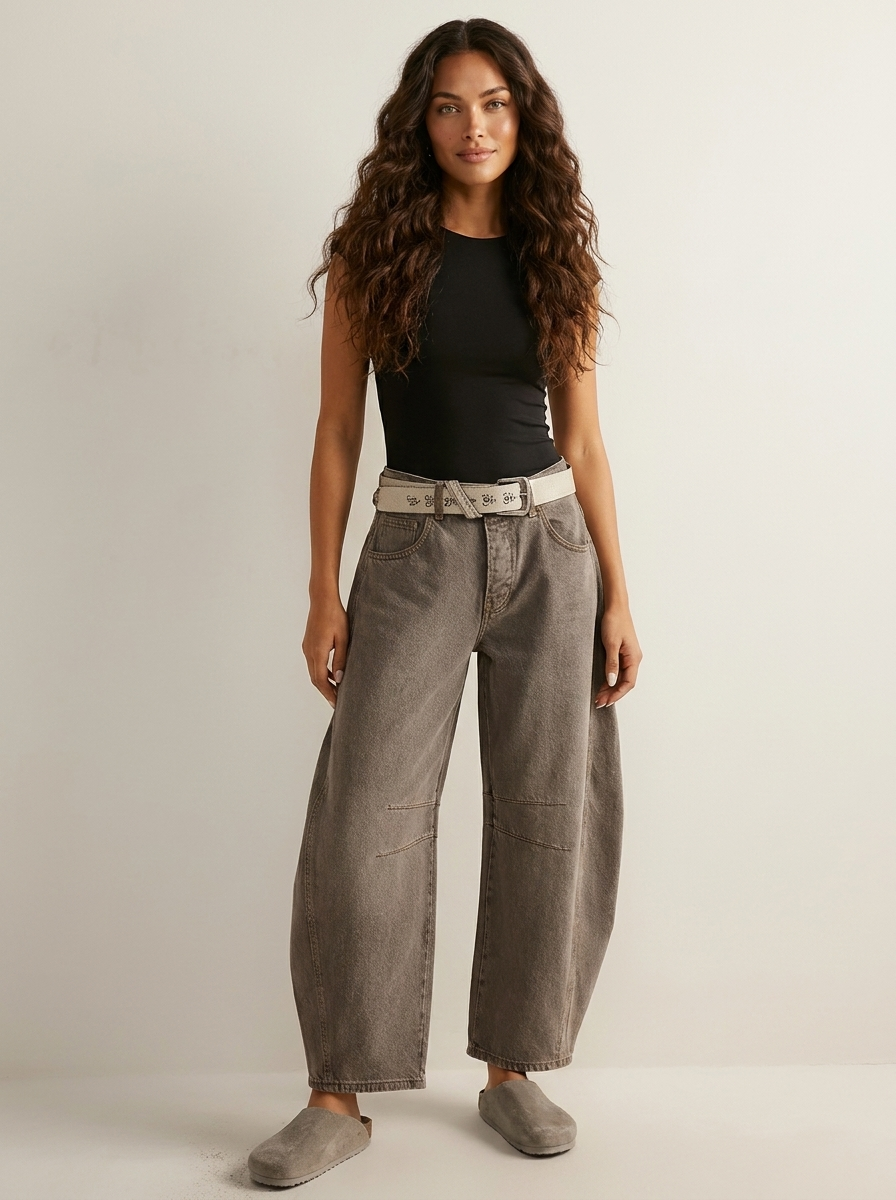 Women's Barrel Leg Jeans - barrel leg with cropped hem