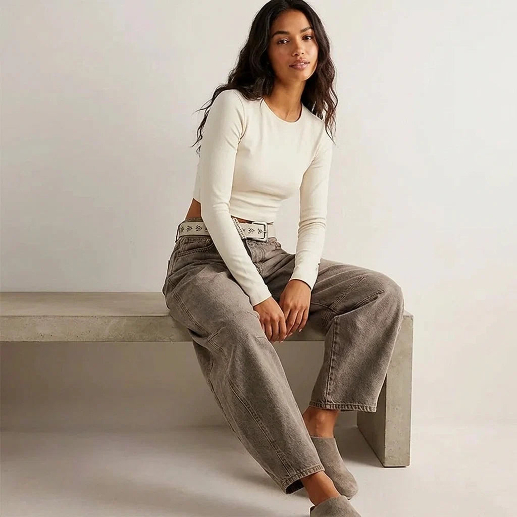Women's Barrel Leg Jeans - barrel leg with cropped hem