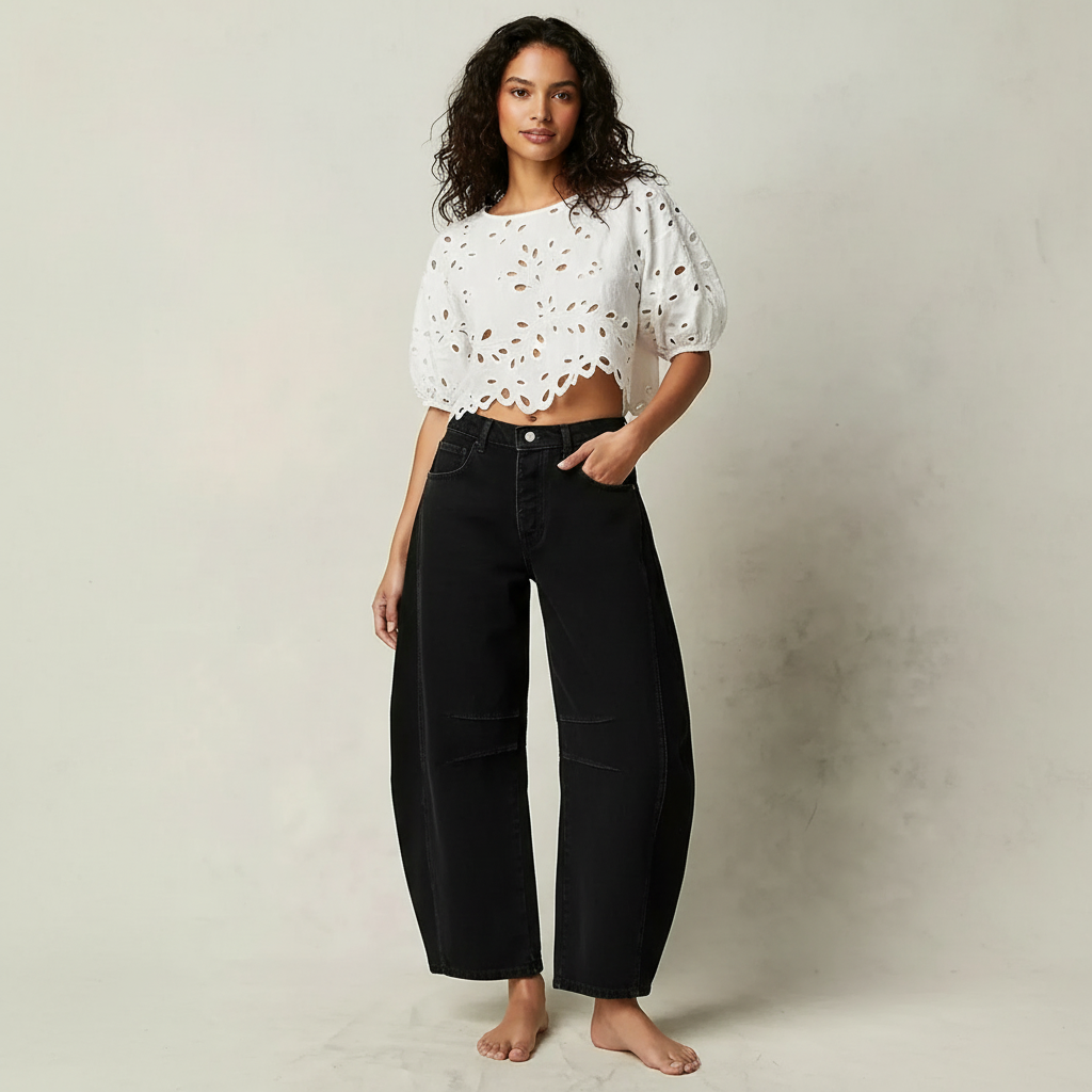 Women's Barrel Leg Jeans - barrel leg with cropped hem