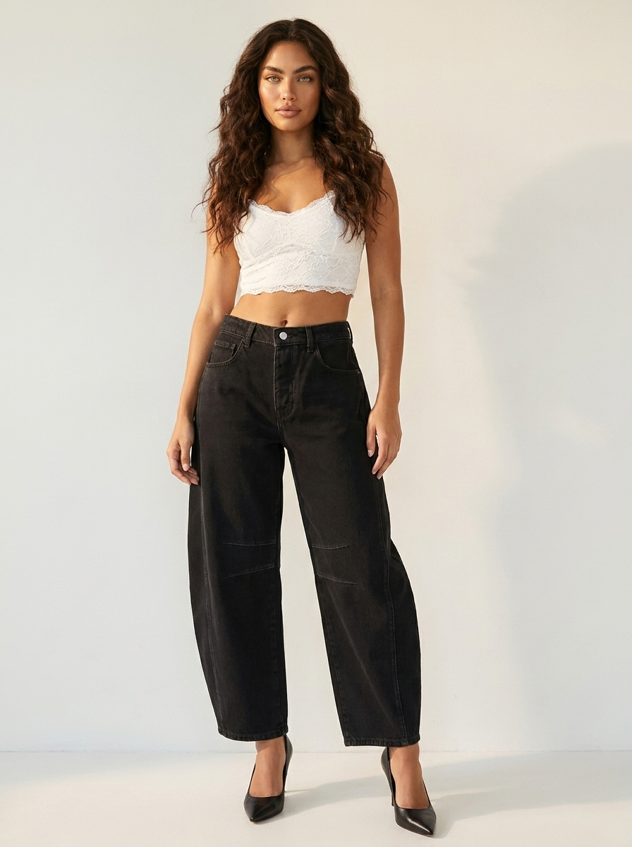 Women's Barrel Leg Jeans - barrel leg with cropped hem