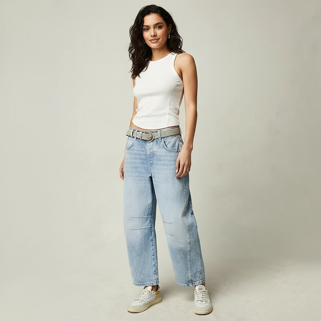 Women's Barrel Leg Jeans - barrel leg with cropped hem