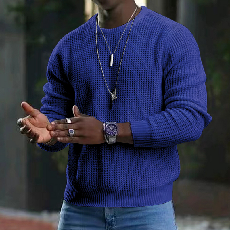 Men's waffle knit jumper in Cobalt Blue