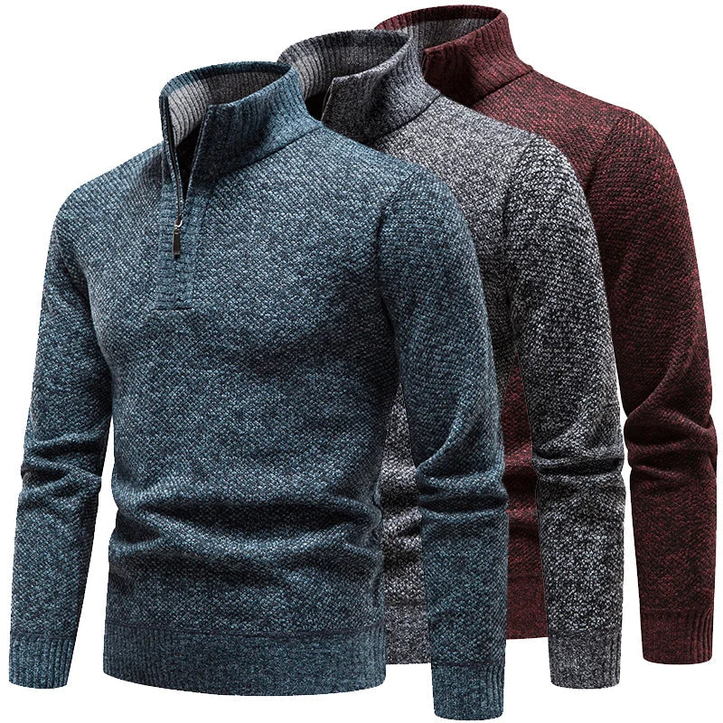 Men's half-zip funnel neck jumper in flecked knit, front view