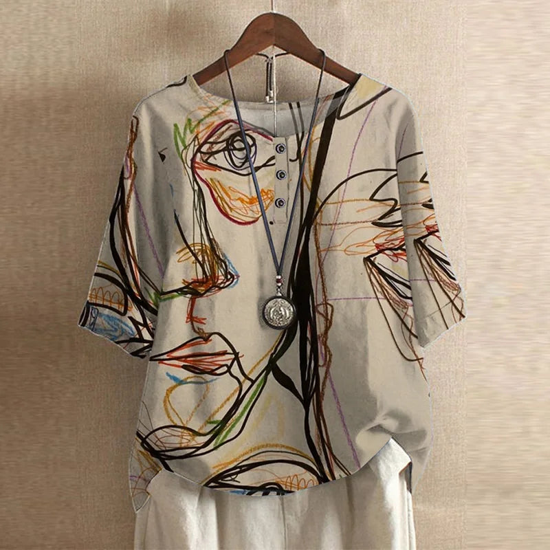 Women's Top - Retro-Inspired Blouse in White Flowers