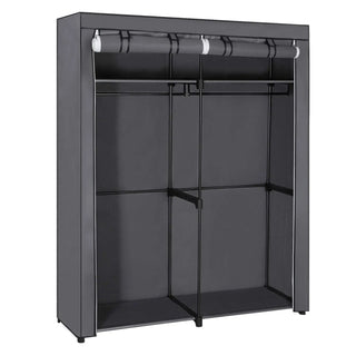 Grey Fabric Wardrobe – 2 Rails Shelves Zip Cover 140x174 – back view