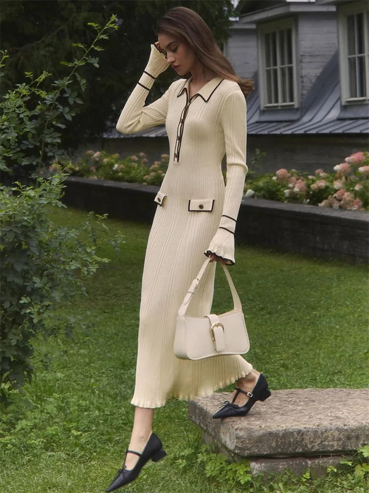 Women's Vintage Contrast Dress – Classic Elegant Occasion – side view