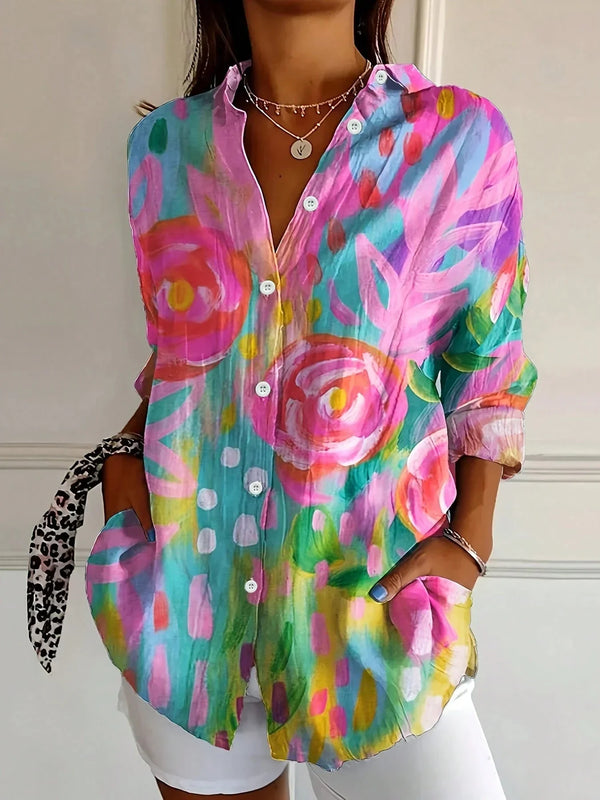 Women's Top - Colorful Blouse with Playful Print