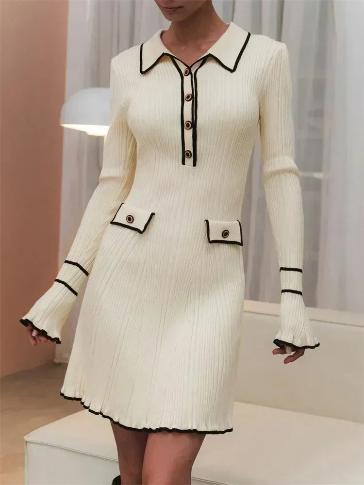Women's Vintage Contrast Dress – Classic Elegant Occasion – front view