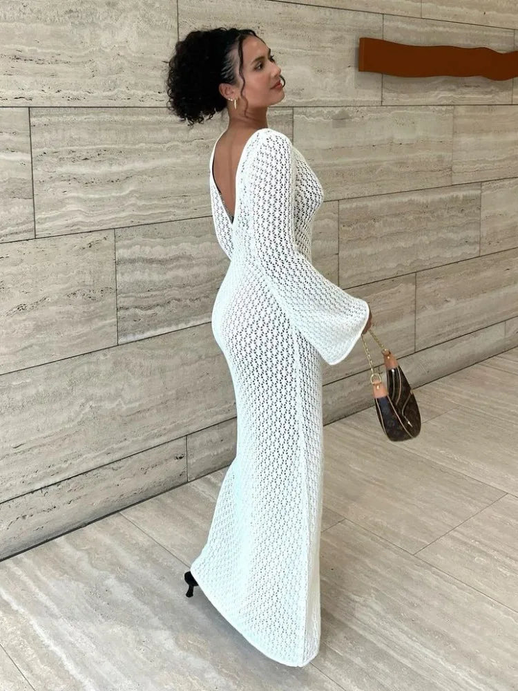 Women's Sheer Crochet Beach Dress – Resort Cover-Up – side view