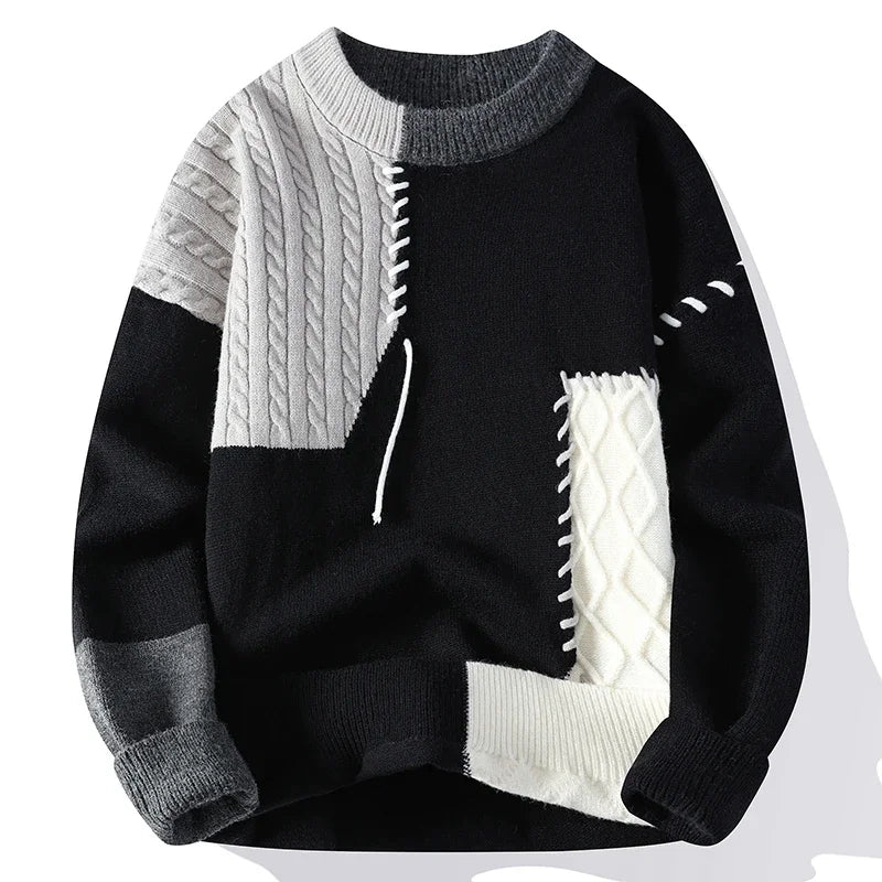 Men's patchwork knit jumper in Black