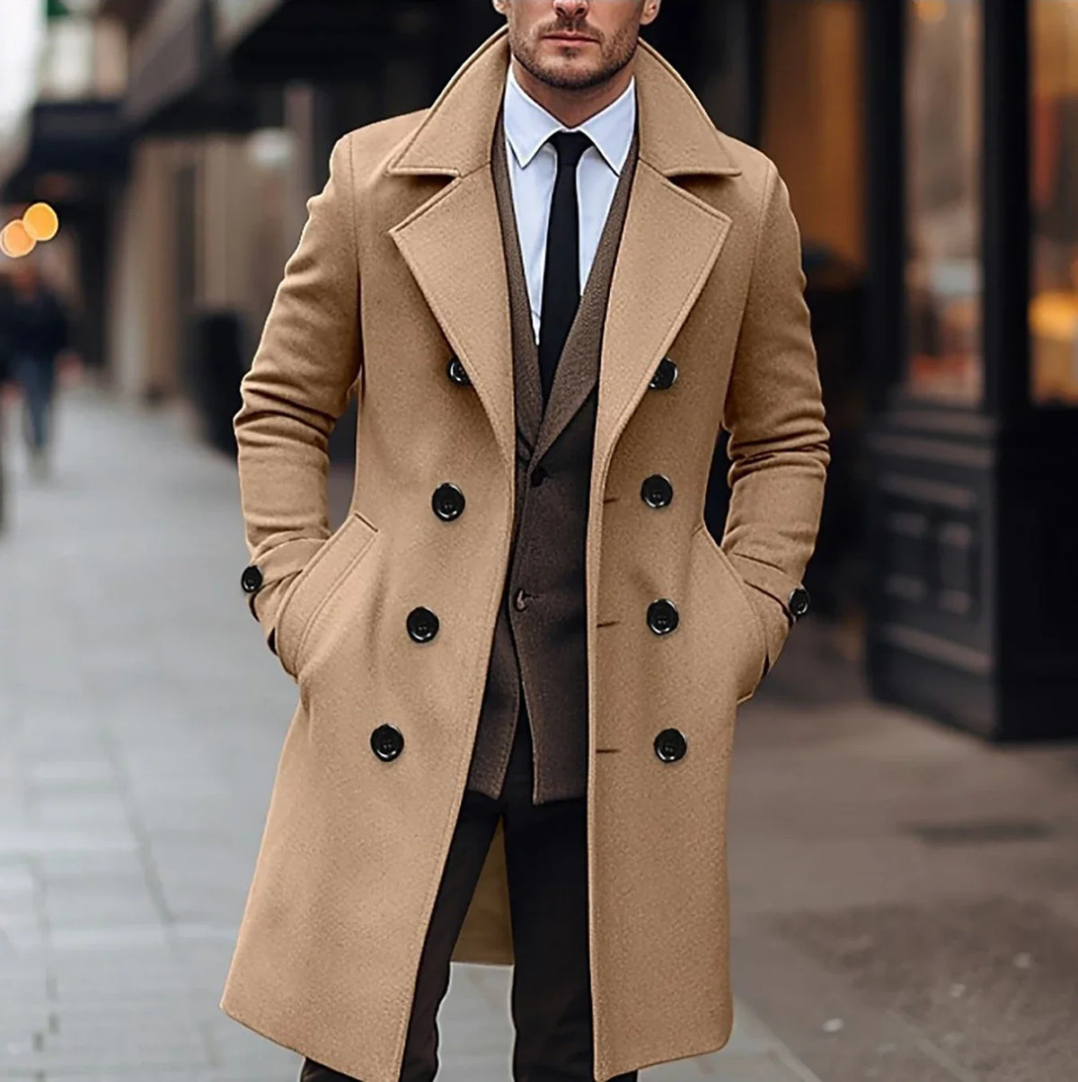 Men's Long Wool Business Coat - Stylish Wool Coat for Elegant Anlaesse - product view